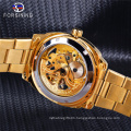 Forsining 181 Fashion Retro Men's Automatic Mechanical Watch Top Brand Luxury Full Golden Luminous Hands Skeleton Clock 2020